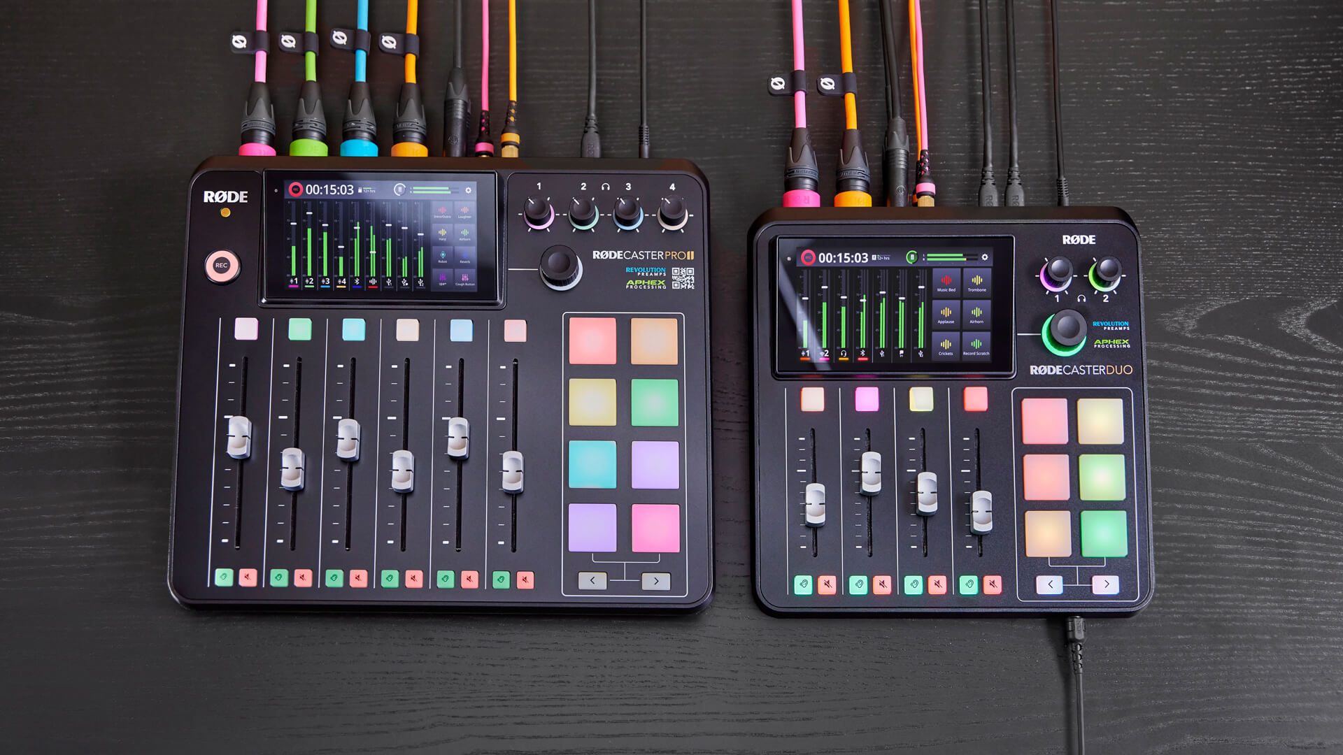 RØDECaster Duo next to RØDECaster Pro II