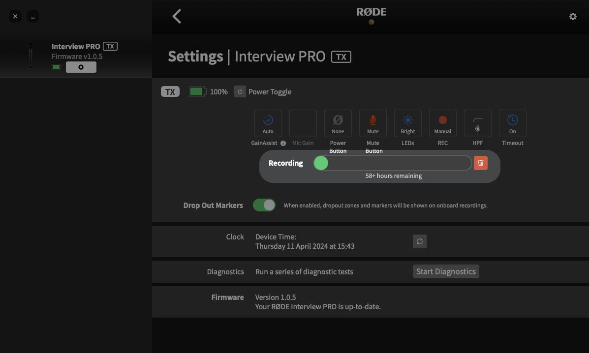 Deleting recordings in RØDE Central